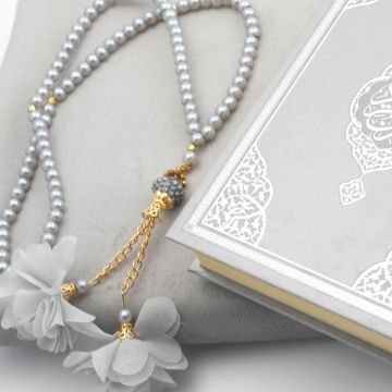 Hediyelik Seccade Kuran-ı Kerim Tesbih Seti Gri