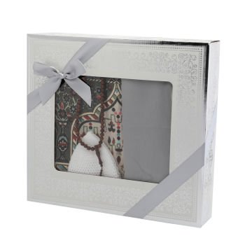 Hediyelik Seccade Eşarp Tesbih Takke Seti Gri