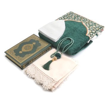Hediyelik Seccade Kuran-ı Kerim Mevlid Örtüsü Tesbih Takke Seti