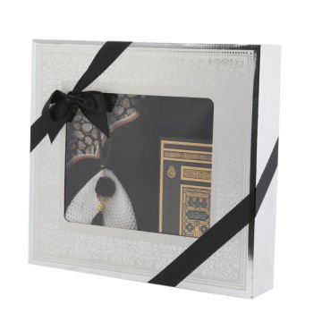 Hediyelik Seccade Kuran-ı Kerim Mevlid Örtüsü Tesbih Takke Seti Siyah