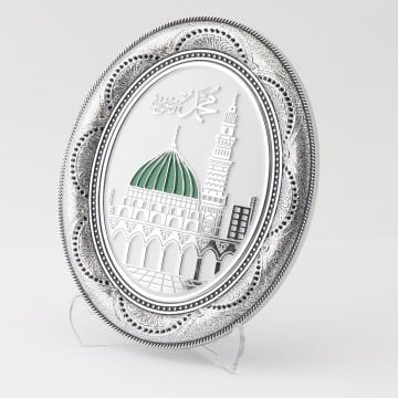 12x15 Cm Oval Ravza Pano Gümüş-Beyaz