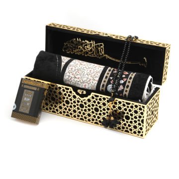 38x11x15 Cm Kadife Kaplı Seccade Kuran-ı Kerim Tesbih Kutusu Siyah