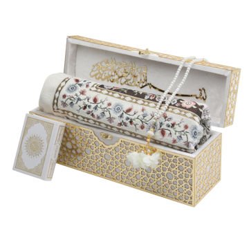 38x11x15 Cm Kadife Kaplı Seccade Kuran-ı Kerim Tesbih Kutusu Krem