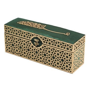 38x11x15 Cm Kadife Kaplı Seccade Kuran-ı Kerim Tesbih Kutusu Yeşil