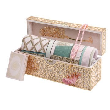 38x11x15 Cm Kadife Kaplı Seccade Kuran-ı Kerim Tesbih Kutusu Pembe
