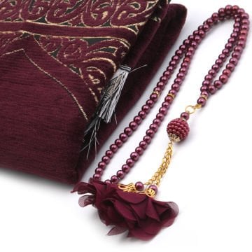 Hediyelik Seccade Tesbih Seti Mürdüm