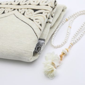 Hediyelik Seccade Tesbih Seti Krem