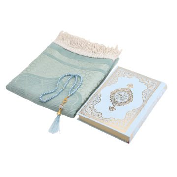 Hediyelik Seccade Kuran-ı Kerim Tesbih Seti Mavi