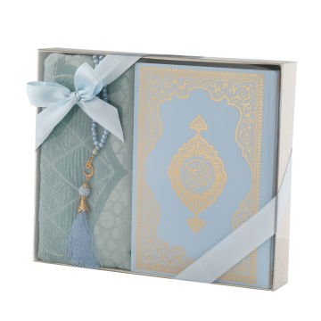 Hediyelik Seccade Kuran-ı Kerim Tesbih Seti Mavi