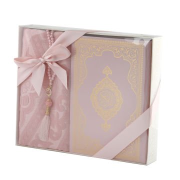 Hediyelik Seccade Kuran-ı Kerim Tesbih Seti Pembe