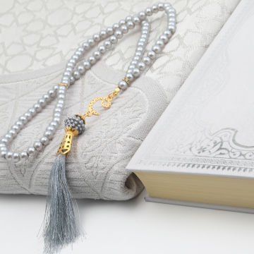 Hediyelik Seccade Kuran-ı Kerim Tesbih Seti Gri