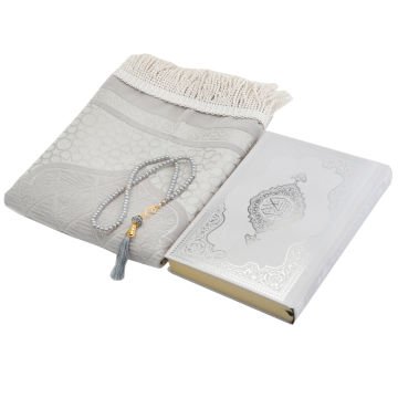 Hediyelik Seccade Kuran-ı Kerim Tesbih Seti Gri