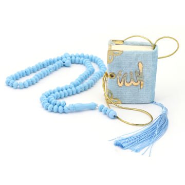 Hediyelik Mini Kuran-ı Kerim Tesbih Seti Mavi