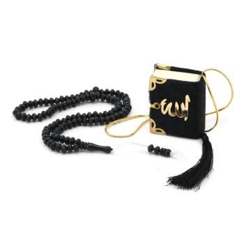 Hediyelik Mini Kuran-ı Kerim Tesbih Seti Siyah