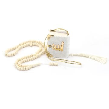 Hediyelik Mini Kuran-ı Kerim Tesbih Seti Krem