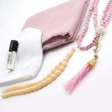 Hediyelik Eşarp Tesbih Esans Takke Seti 60 'Lı