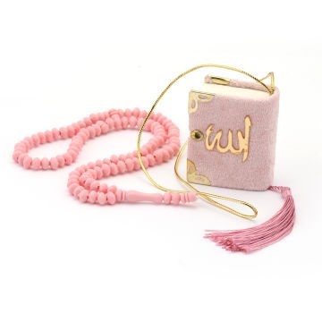Hediyelik Mini Kuran-ı Kerim Tesbih Seti Pembe