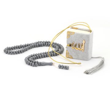 Hediyelik Mini Kuran-ı Kerim Tesbih Seti Gri