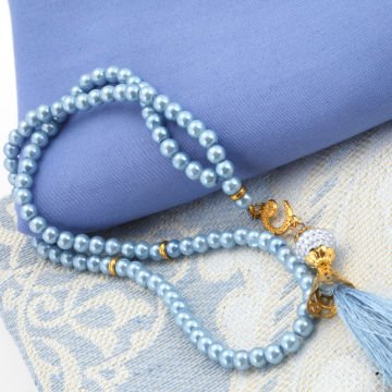 Hediyelik Seccade Şal Tesbih Seti Mavi