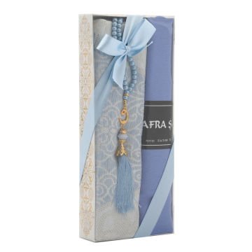 Hediyelik Seccade Şal Tesbih Seti Mavi