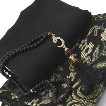 Hediyelik Seccade Şal Tesbih Seti Siyah