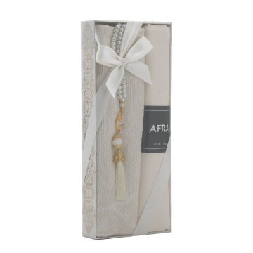 Hediyelik Seccade Şal Tesbih Seti Krem