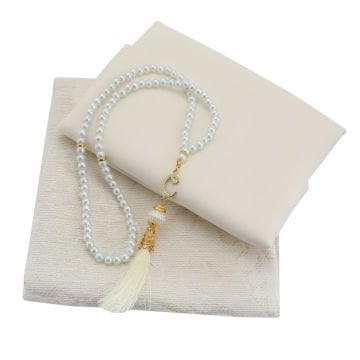 Hediyelik Seccade Şal Tesbih Seti Krem