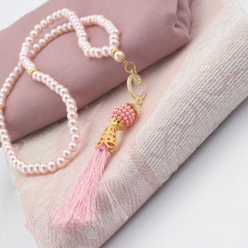 Hediyelik Seccade Şal Tesbih Seti Pembe