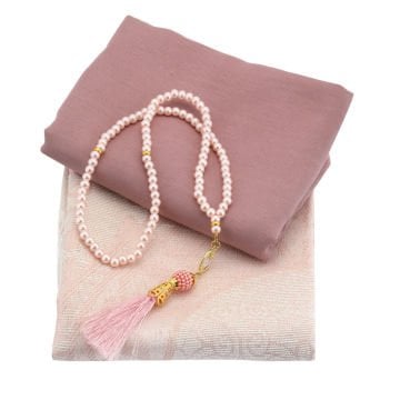 Hediyelik Seccade Şal Tesbih Seti Pembe