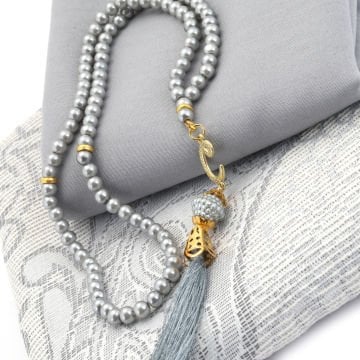 Hediyelik Seccade Şal Tesbih Seti Gri