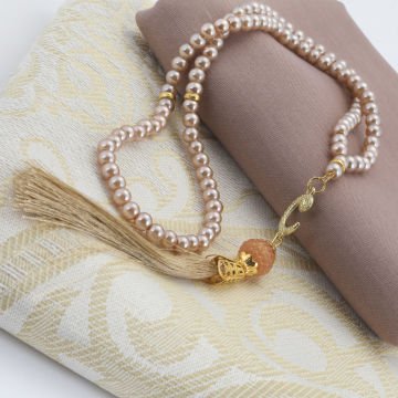 Hediyelik Seccade Şal Tesbih Seti Gold