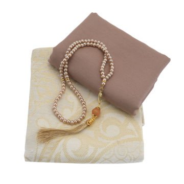 Hediyelik Seccade Şal Tesbih Seti Gold