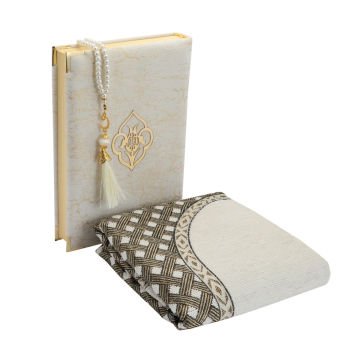 Hediyelik Seccade Kuran-ı Kerim Tesbih Seti Krem