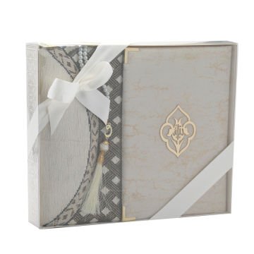 Hediyelik Seccade Kuran-ı Kerim Tesbih Seti Krem