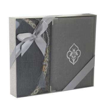 Hediyelik Seccade Kuran-ı Kerim Tesbih Seti Gri