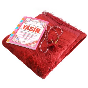 Hediyelik Seccade Tesbih Yasin Seti Bordo