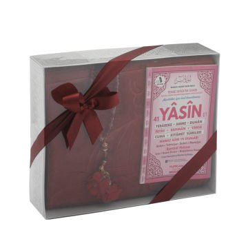 Hediyelik Seccade Tesbih Yasin Seti Bordo