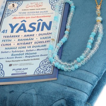 Hediyelik Seccade Tesbih Yasin Seti Mavi