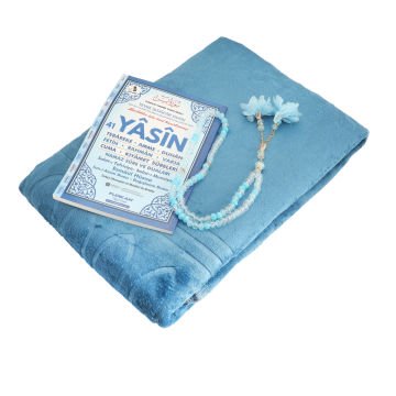 Hediyelik Seccade Tesbih Yasin Seti Mavi
