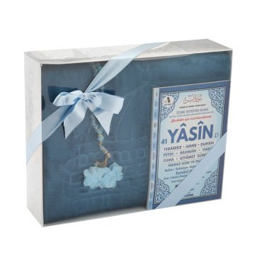 Hediyelik Seccade Tesbih Yasin Seti Mavi