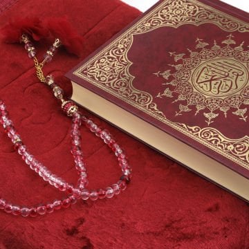 Hediyelik Seccade Kuran-ı Kerim Tesbih Seti Bordo