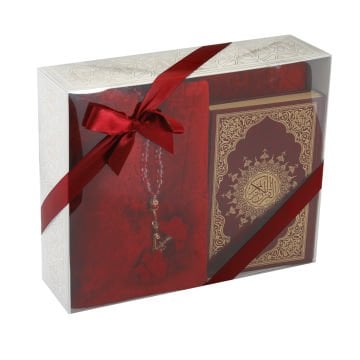 Hediyelik Seccade Kuran-ı Kerim Tesbih Seti Bordo