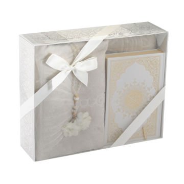 Hediyelik Seccade Kuran-ı Kerim Tesbih Seti Krem