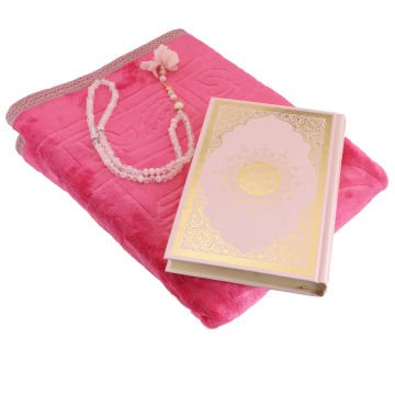 Hediyelik Seccade Kuran-ı Kerim Tesbih Seti Pembe