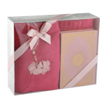 Hediyelik Seccade Kuran-ı Kerim Tesbih Seti Pembe