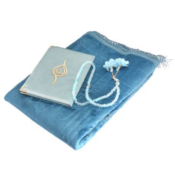 Hediyelik Seccade Tesbih Yasin Seti Mavi