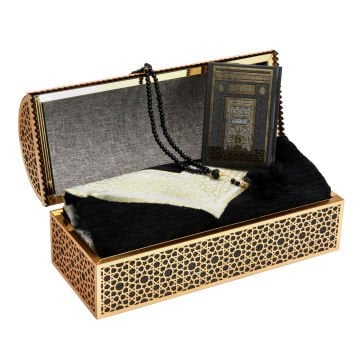 37x15x16 Cm Hediyelik Seccade Kuran-ı Kerim Tesbih Sandık Set Siyah