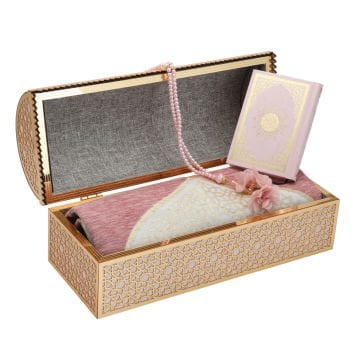 37x15x16 Cm Hediyelik Seccade Kuran-ı Kerim Tesbih Sandık Set Pembe
