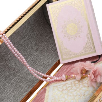 37x15x16 Cm Hediyelik Seccade Kuran-ı Kerim Tesbih Sandık Set Pembe