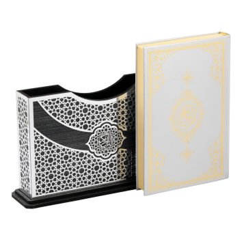 29x18 Cm Kurtuba Pleksili Yatay Orta Boy Kuran-ı Kerim Kutusu Gümüş-Siyah